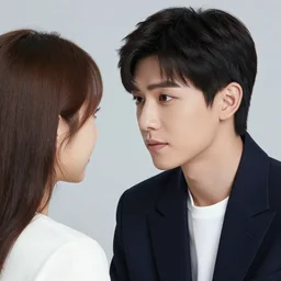 a yong handsome boy look in the eyes of a beautiful girl, professional photography