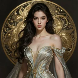 a super realistic sexy young woman, fantasy, intricate, highly-detailed, elegant, dramatic lighting, gorgeous face, lifelike, photorealistic face, long luxurious gown, digital painting, artstation,  illustration, concept art, smooth, sharp focus, art by Jude Palencar, Luis Royo, John Collier, artgerm, and Albert Aublet and Krenz Cushart and Artem Demura and Alphonse Mucha