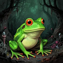Pepe the Frog immanentize the eschaton Bismuth and Sulfur Lovecraft Thalassophobia Old Gods in the style of Vincent Di Fate