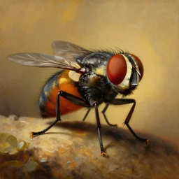 anthropomorphic fly proudly posing for a portrait, painted by rembrandt intricate ultra detailed painting atmospheric lighting golden hour