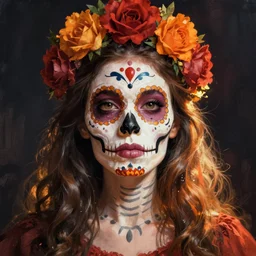 illustration of a sugar skull day of the dead girl, art by doug johnson