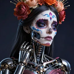 beautiful crying female android! deity, ( mechanical ), intricate, elegant, super highly detailed, digital painting, ( el dia los muertos ), concept art, smooth, sharp focus, unreal engine 5, photorealism, hd, 8 k, beautiful, cinematic, art by artgerm, moebius!, rutkowski, mucha, loish, wlop