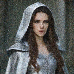 photograph of a real-life beautiful rogue with ornate silver cloak.  Extremely detailed. 8k
