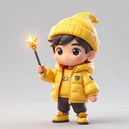a tiny punk kid wearing a puffy yellow jacket and a wizard wand, smooth, intricate, elegant, digital painting, artstation, concept art, sharp focus, illustration, art by ayami kojima, valorant character,