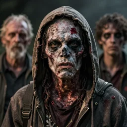 hyper realistic photo portrait zombie with hoodie cinematic, greg rutkowski, james gurney, mignola, craig mullins, brom