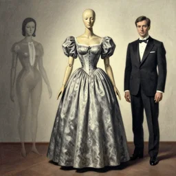 a humanoid figure posing, wearing a dress, by Zdzislaw Beksinski and Marat Safin