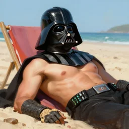 shirtless darth vader sunbathing on the beach, digital painting, highly detailed, 4 k