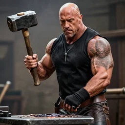 triple h as blacksmith make his hammer