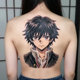 tattoo of Dazai from Bungou Stray Dogs in the back of a woman
