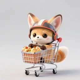 cute and funny, fennec fox driving a shopping trolley, wearing a helmet riding in a tiny shopping trolley with food cans, ratfink style by ed roth, centered award winning watercolor pen illustration, isometric illustration by chihiro iwasaki, the artwork of r. crumb and his cheap suit, cult - classic - comic, edited by range murata, tiny details by artgerm and watercolor girl, symmetrically isometrically centered and in focus