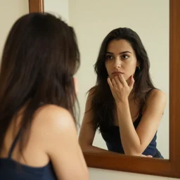 she recognizes her reflection in the mirror