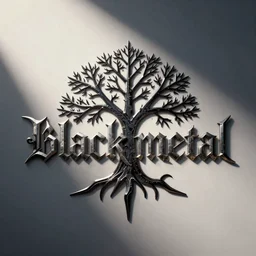 black metal band logo, unreadable text, metal font, looks like a tree silhouette, horizontal
