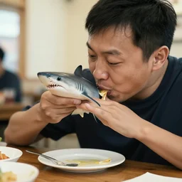 a man eating a shark