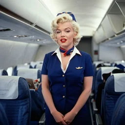 DSLR 35mm film photography of marilyn monroe as a flight attendant in 1998