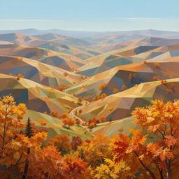 a hyper - detailed 3 d render like a oil painting of fall in the low - poly hills, surrealism!!!!! surreal concept art, glitch - art, lifelike, photorealistic, digital painting, aesthetic, smooth, sharp focus, artstation hd, by greg rutkowski, chris tulloch mccabe, valentina remenar, krenz cushart and asher duran,
