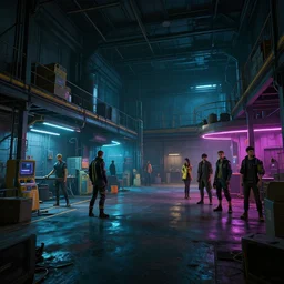 photo environement cyberpunk warehouse : 4, 4 k rtx hdr volume light concept studio matte painting environement digital illustration style cyberpunk 2 0 7 7 artstation artur tarnowski, mihai muscan, marcin tomalak, marta leydy, marcin stepien, charlotte hughes, zuzanna dabrowa neon bioluminiscence