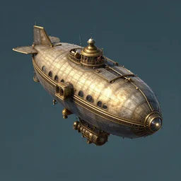 airship in steampunk, Unreal Engine, Greg Rutkowski, ArtStation, isometric view