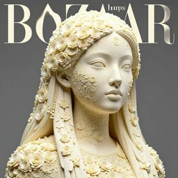 sculpture made of flower, portrait, female, future, shaman, Harpers Bazaar, Vogue magazine, insanely detailed, concept art, close up