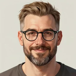 appalachian man, short hair, light brown hair, wisps of gray hair, undercut, whispy beard, glasses, bushy eyebrows, wide neck, smiling, salt and pepper hair, strong nose, hazel eyes, strong brow, strong cheekbones, portrait by shinkai makoto key by artgerm by lau rossdraws by james jean by marc simonetti elegant highly detailed digital painting artstation pixiv