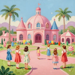 Beautiful painting of Candyland in the 1930's
