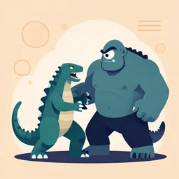 kaiju fighting a one eyed ogre modern flat design style illustration with line elements