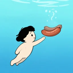 simple digital art of a person underwater looking for sausage