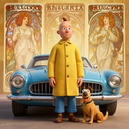 tintin with his dog, octane render, hyperdetailed, beautiful, art, by greg rutkowski, mars ravelo, wlop, alphonse mucha, in the style of the muppet show, wide angle