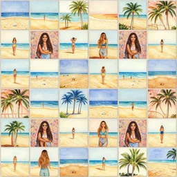 tileable seamless pattern in the style of rebecca alred, melissa sixma, ingrid johnson, paige spearin, avantika subramanian, deepak yadav, abbeh holden, erin stein, lilly smiley, beach theme, vibrant colors