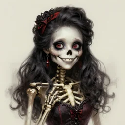 very cute and beautiful smiling skeleton girl, pin up, fantasy art, gothic, highly detailed, digital painting, illustration, art by greg rutkowski