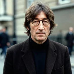 DSLR photo portrait still of John Lennon at age 81, 85mm f1.8