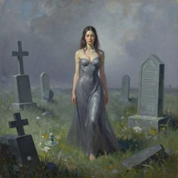 peter elson painting of ana sci - fi graveyard