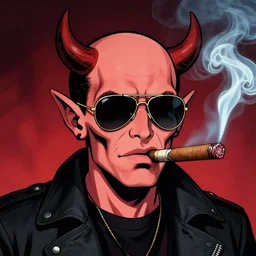 a devil smoking a cigar and wearing aviators, discord pfp, digital portrait