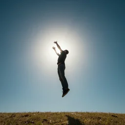 a man is lifted up by a sunbeam