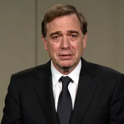 2 0 0 7 john lasseter wearing a black suit and necktie giving an interview for dramatic documentary. his face is wet with tears, emotional, looks sad and solemn