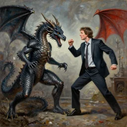 jordan peterson fighting the dragon of chaos, painting