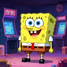 spongebob, fantastic lighting, arcade, videogame, pixel art, high detail, 1 6 bits, 2 d, sprite