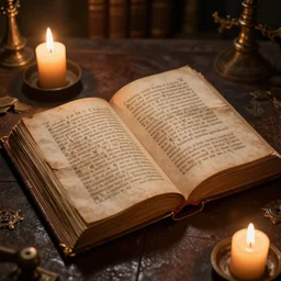 an ancient, open spell book, candlelit, volumetric lighting, 8 k octane beautifully detailed render, post - processing, extremely hyper - detailed, intricate, epic composition, cinematic lighting, masterpiece, trending on artstation, stunning art by anders zorn, by greg rutkowski, beautiful cinematic light