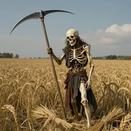 death with a scythe takes its harvest in the field, ultrarealistic, photorealism, high quality, ultra detailed, 16k,