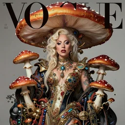 lady gaga with futuristic mushroom : : by sandro botticelli : : ornate, dynamic, particulate, rich colors, intricate, elegant, highly detailed, vogue, harper's bazaar art, fashion magazine, smooth, sharp focus, 8 k, octane render,