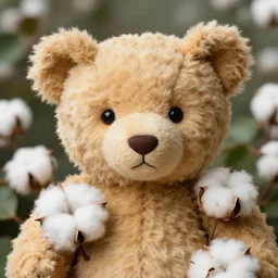 portrait of cotton teddy bear, color and shape focus, natural light, bloom, puff, by simon stalenhag and rene magritte