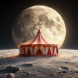 circus on the surface of the moon, landscape, magical, warm light, photo realistic