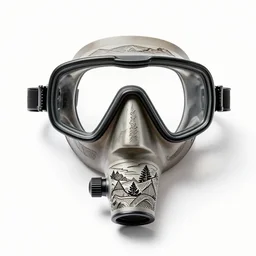 engraved snorkel and mask, studio product photography, isolated on a pure white background, centered, entire object in frame, sharp focus, soft studio lighting