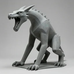 paleolithic by herve guibert sad. a beautiful kinetic sculpture of a large, dragon - like creature with sharp teeth, talons, & a long tail. the creature is looming over a small group of people who appear to be in distress.