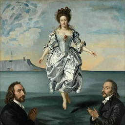Marie Antoinette levitating over the waters. By El Greco, Remedios Varo, Salvador Dali, Carl Gustav Carus, John Atkinson Grimshaw.