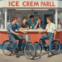 edwin lord weeks painting, 1 9 5 0 s bike gang hanging out at the ice cream parlour
