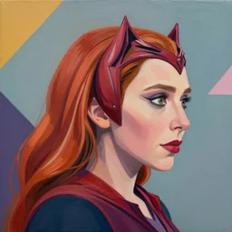 Elizabeth Olsen as Scarlet Witch profile picture by Sachin Teng, asymmetrical, Organic Painting , Matte Painting, geometric shapes, hard edges, graffiti, street art:2 by Sachin Teng:4