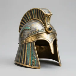 an ancient phoenician helmet in the shape of a shiba inu