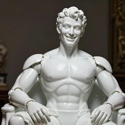 portrait of a futuristic blanco ceramic Spanish prince grinning humanoid robot with a stunning face and muscular body reclining, macho, piroca, dotado, guapo, matte surface, trending on cgsociety