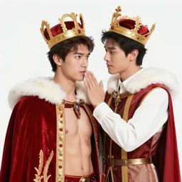 attractive fully clothed king confesses his love for his attractive fully clothed male prince. highly detailed painting by gaston bussiere, craig mullins, j. c. leyendecker 8 k