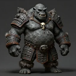 ogre, fat belly and bulky body, wearing mongolian tribal armor, skull amulet, rust bracelet, fur boot, beksinski and moebius, dark tone, gritty, fanged imp, full body concept, stone texture, beksinski, ruan jia, moebius, lois van baarle, dark soul concept art
